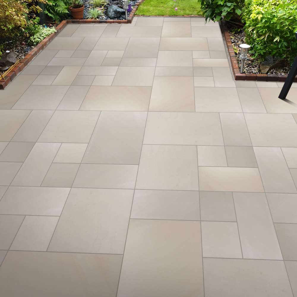 Beige Smooth Sandstone Mixed Patio Sawn Edged Paving Slabs - Image 3