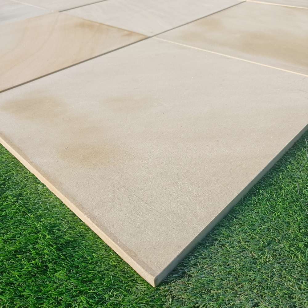 Fossil Mint Smooth Sandstone 600x600 Sawn Edged Paving Slabs - Image 3
