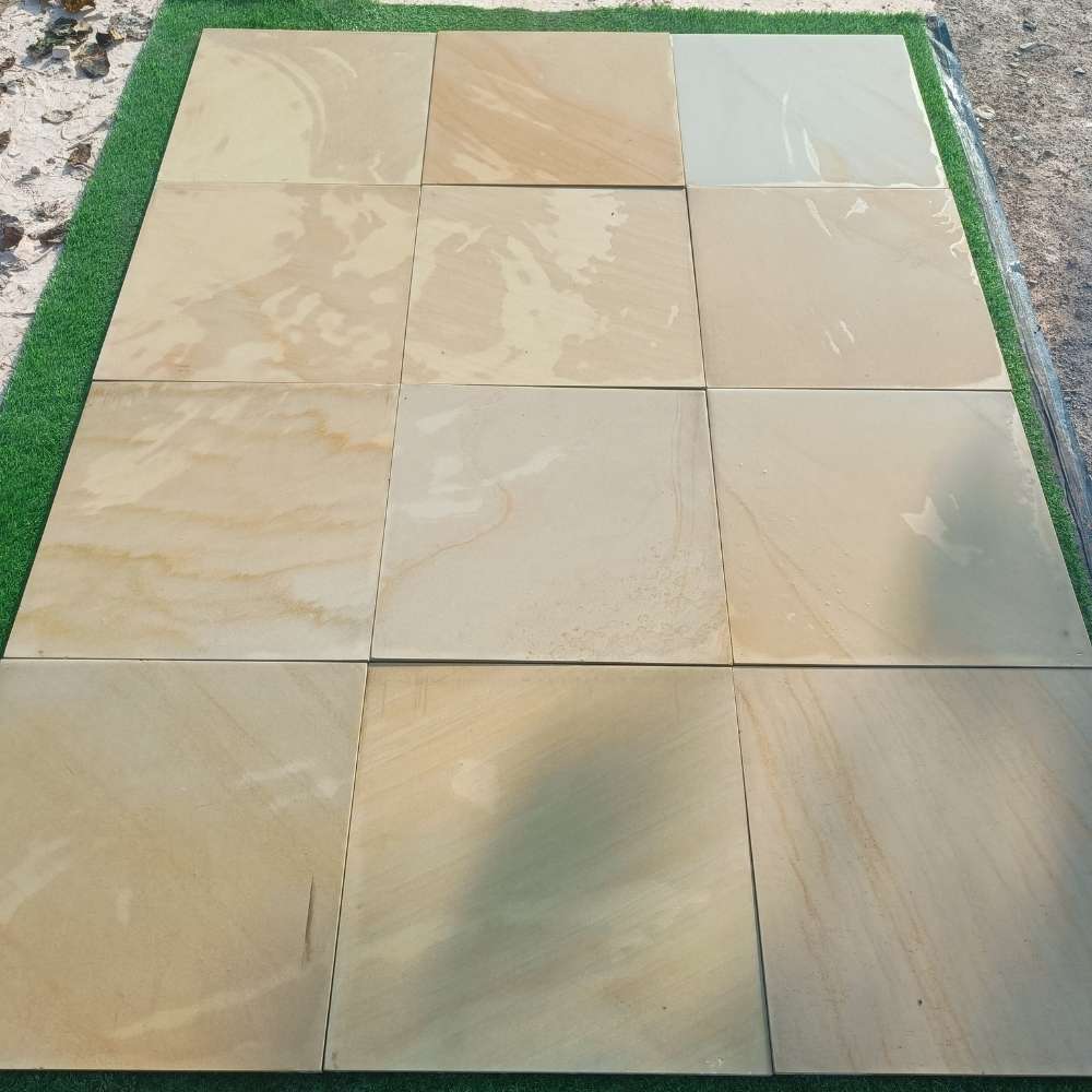 Fossil Mint Smooth Sandstone 600x600 Sawn Edged Paving Slabs - Image 4