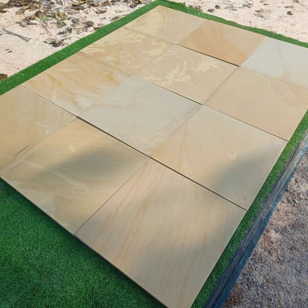 Fossil Mint Smooth Sandstone 600x600 Sawn Edged Paving Slabs - Image 5
