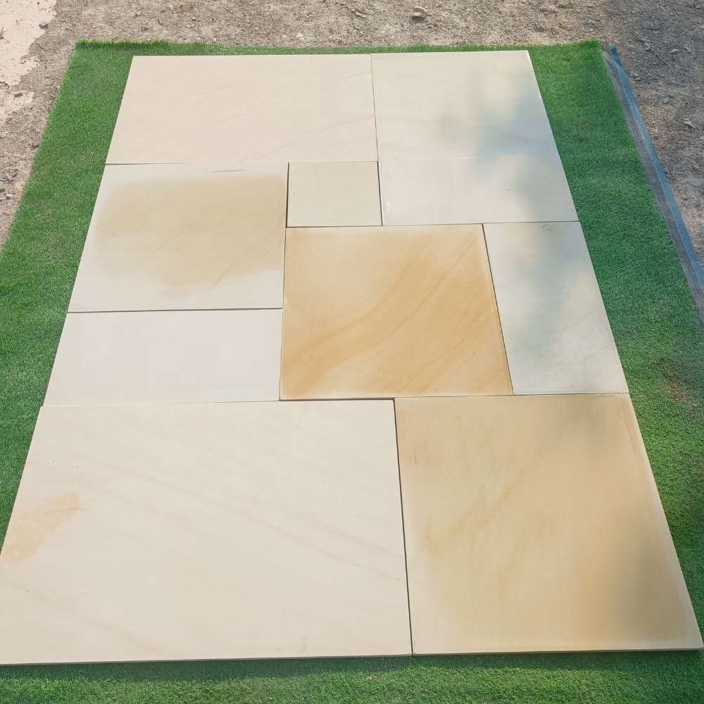 Fossil Mint Smooth Sandstone Mixed Patio Sawn Edged Paving Slabs - Image 3