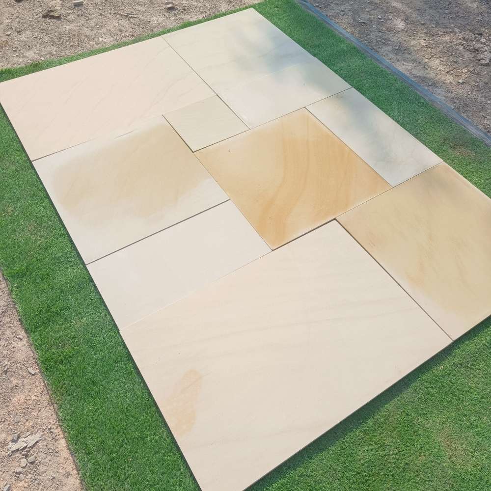 Fossil Mint Smooth Sandstone Mixed Patio Sawn Edged Paving Slabs - Image 4