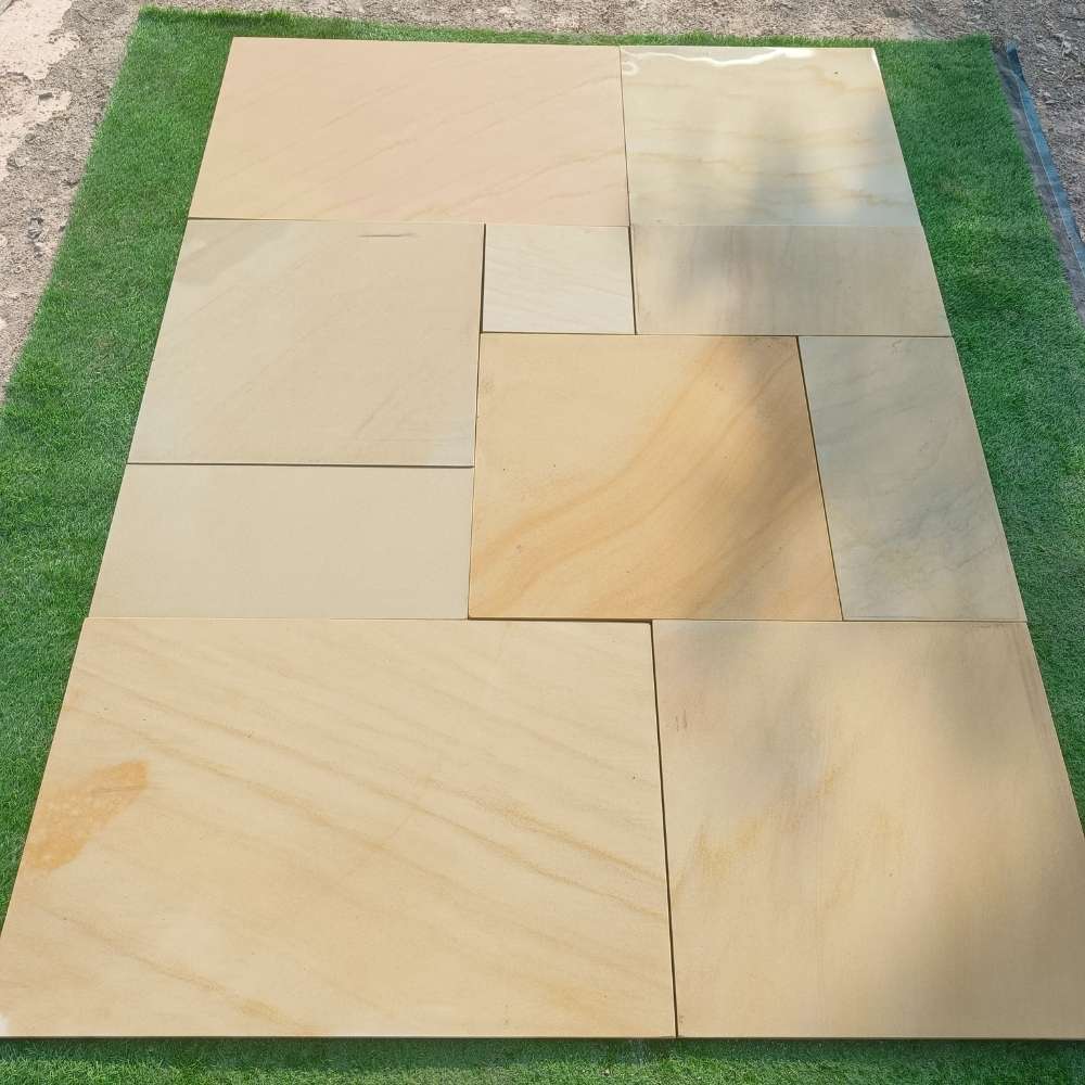 Fossil Mint Smooth Sandstone Mixed Patio Sawn Edged Paving Slabs - Image 6