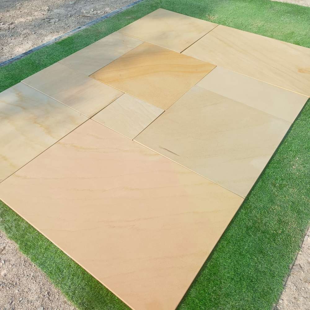Fossil Mint Smooth Sandstone Mixed Patio Sawn Edged Paving Slabs - Image 7