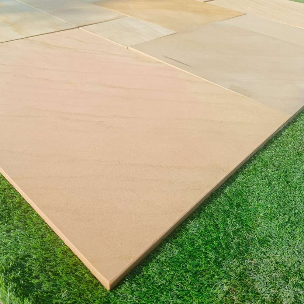 Fossil Mint Smooth Sandstone Mixed Patio Sawn Edged Paving Slabs - Image 8