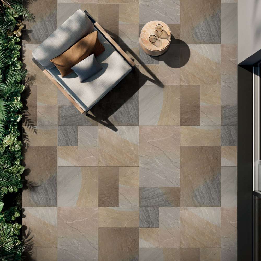 Indian York Riven Sandstone Mixed Patio Paving Slabs 18mm - Image 3