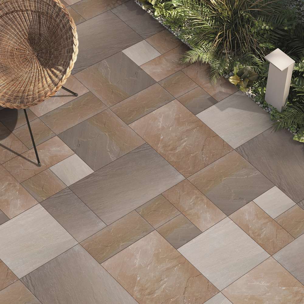 Raj Blend Riven Sandstone 3 Sizes Mixed Patio Paving Slabs - Image 3