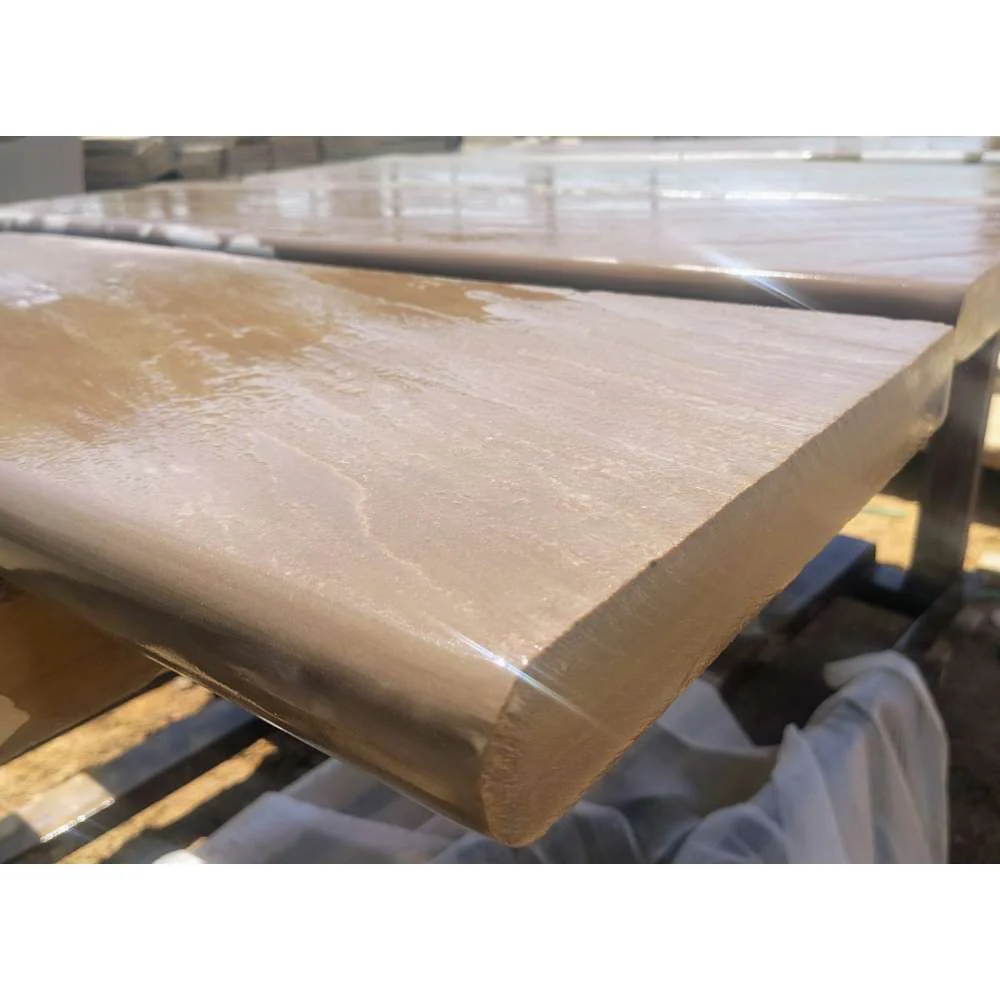 Raj Green Riven Sandstone 1200x350x50 Sawn Edged One Long Side Bullnose Steps - Image 3
