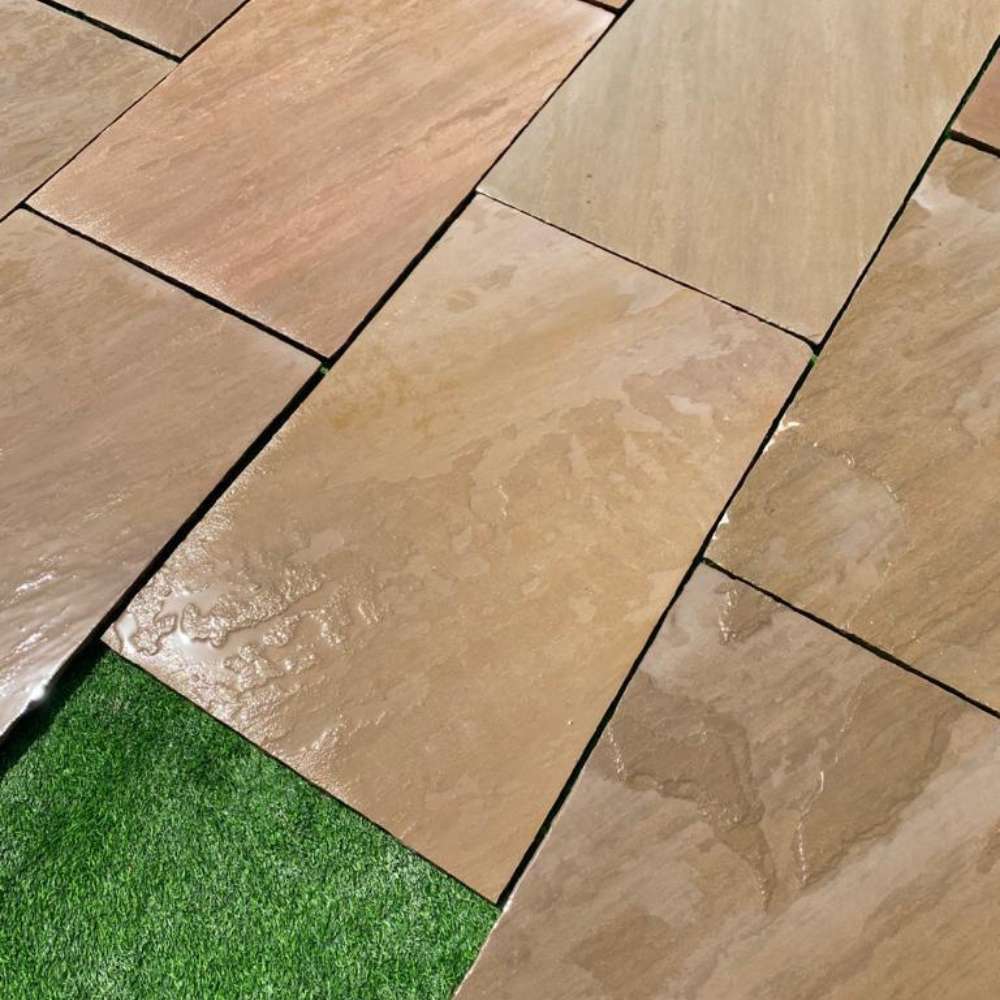 Raj Green Riven Sandstone 600x900 Paving Slabs - Image 3
