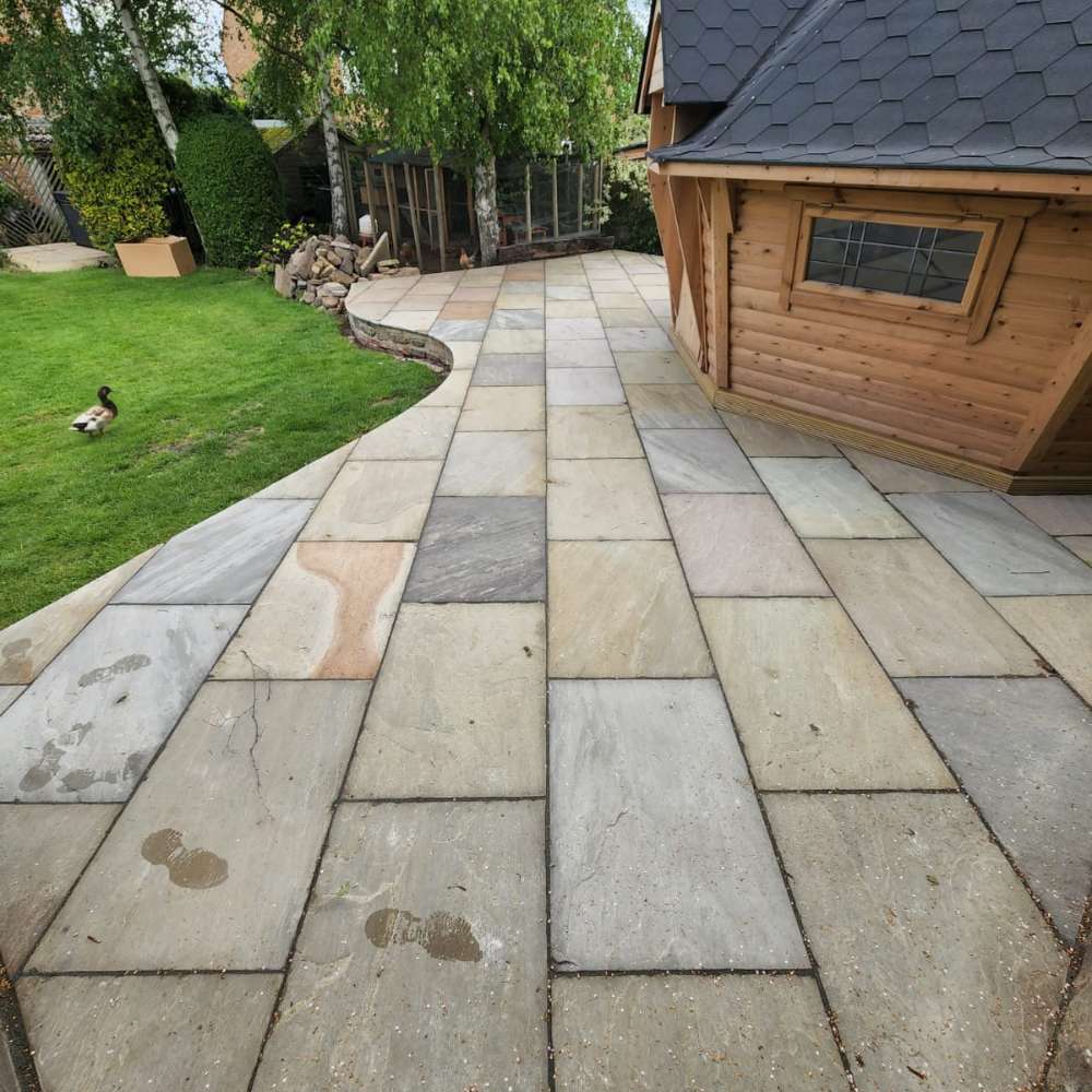 Raj Green Riven Sandstone 600x900 Sawn Edged Paving Slabs - Image 3