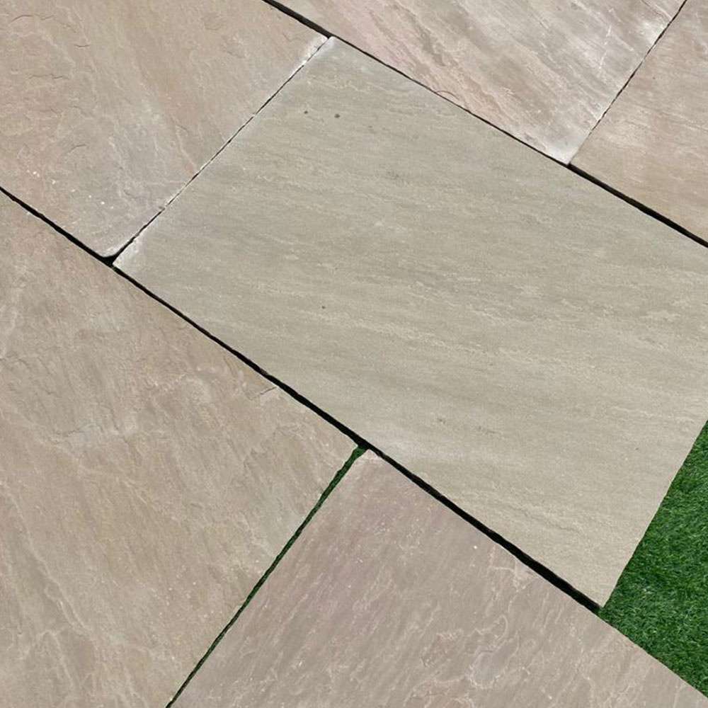 Raj Green Riven Sandstone 600x900 Sawn Edged Paving Slabs - Image 4