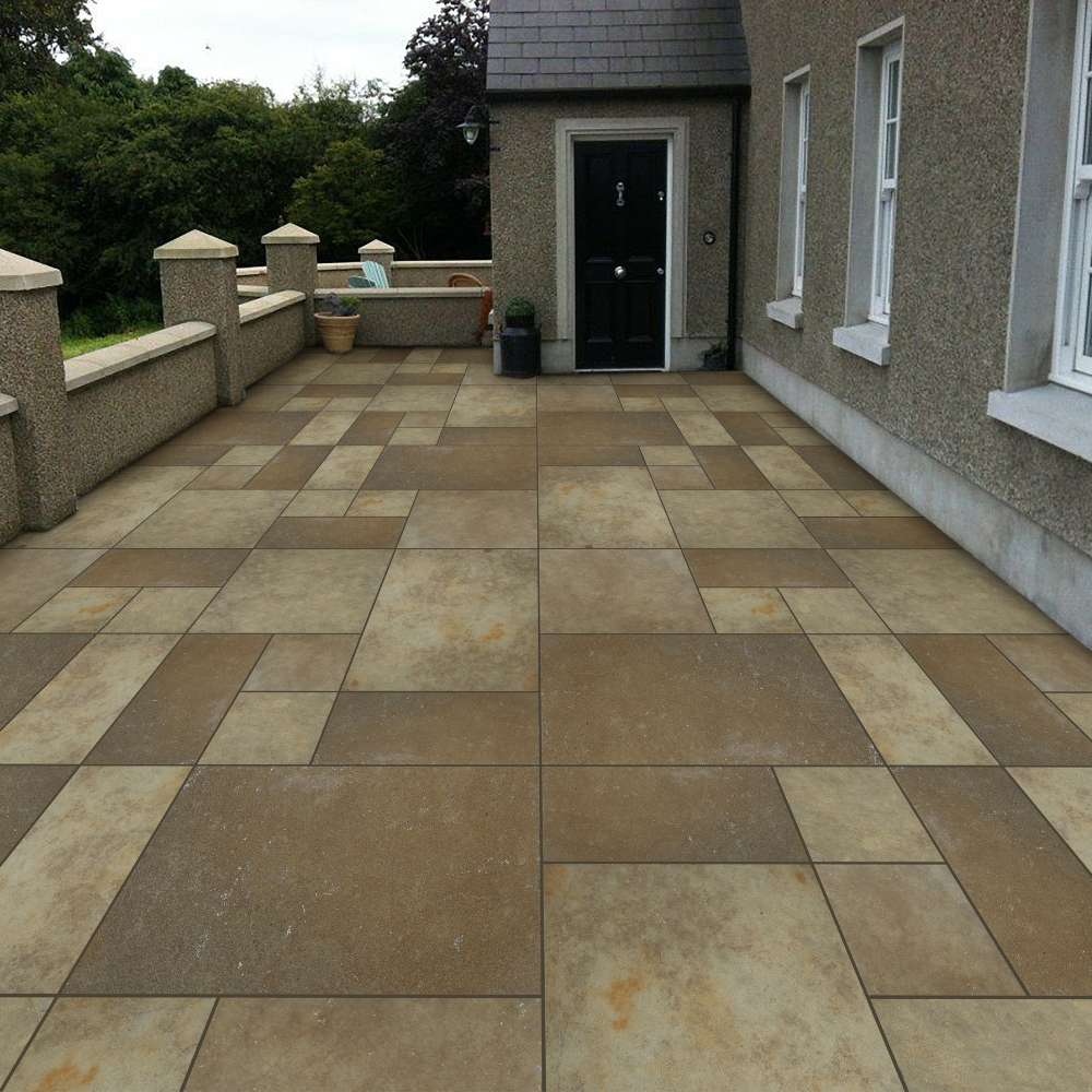 Tandur Yellow Riven Limestone Mixed Patio Sawn Edged Paving Slabs - Image 3