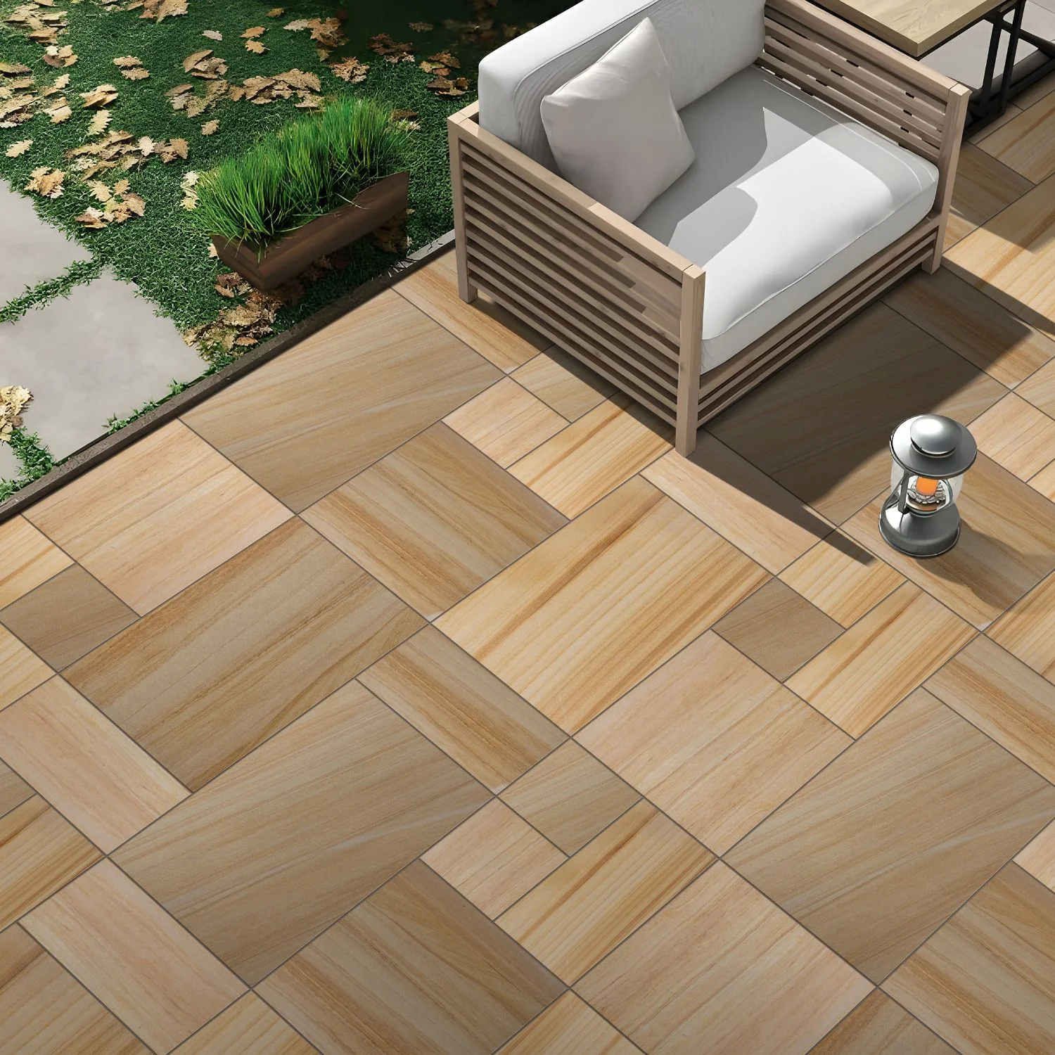 Teak Wood Smooth Sandstone Mixed Patio Paving Slabs - Image 2